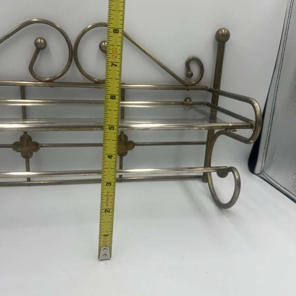 Solid Brass Vintage Bathroom Shelf & Towel Bar - Includes‎ Glass Shelf